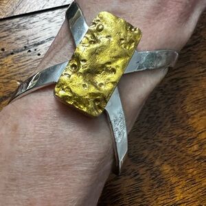 Textured Gold and Silver Cuff Bracelet